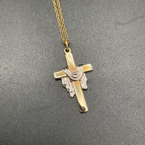 14K Gold Filled Two-Tone Cross Pendant Necklace 18" 1/20 14K GF