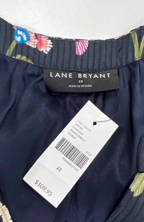 Lane Bryant Women's Black Floral Tiered Dress V-Neck Elastic Waist NWT Sz 22