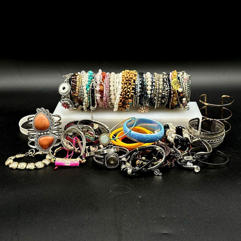 Vintage to Modern Costume Jewelry Bracelet Lot 40+ Pc Beaded Cuffs Bangles
