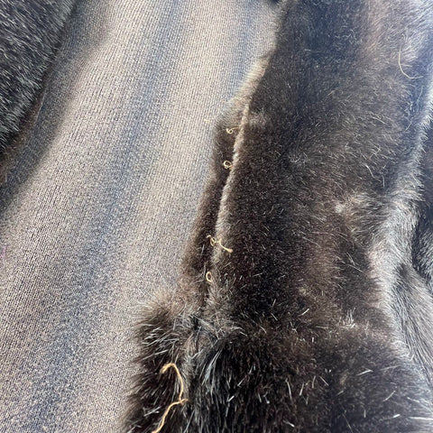 Vintage Dark Brown Faux Fur Coat Jacket Shawl Collar Mid-Century Style