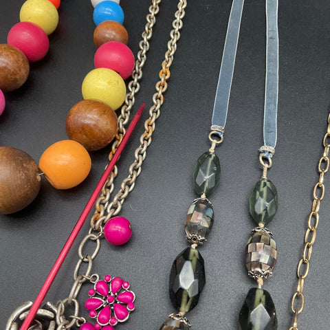 Boho Eclectic Necklace Lot 6pc Beaded Bib Filigree Feather Tribal Hawaiian Style