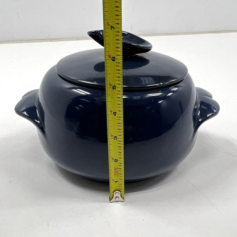 Frankoma 4V Lidded Casserole Serving Pot Navy Blue Pottery Mid-Century Vintage