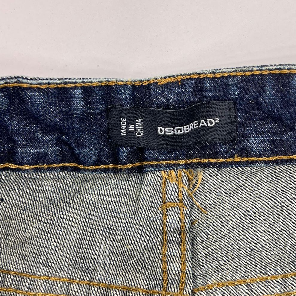 NWT Men's DSQ Bread2 Dark Blue Wash Faux Distressed Denim Slim Jeans - Size 32