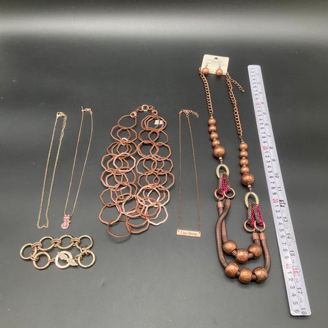 Fashion Jewelry Lot of 7 Statement Necklaces Bracelet Earrings Copper Gold Tone