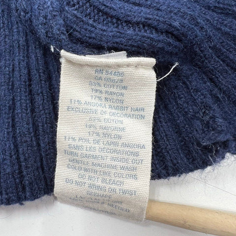 Vintage Y2K American Eagle Women's Navy Cable Knit V-Neck Sweater XS