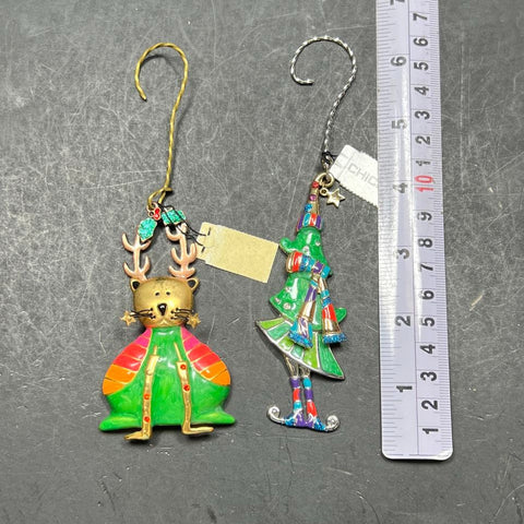 2 Chico's Christmas Reindeer & Tree Ornaments NWT