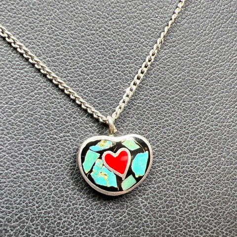 Sterling Silver Heart Turquoise Pendant Necklace 2.62g