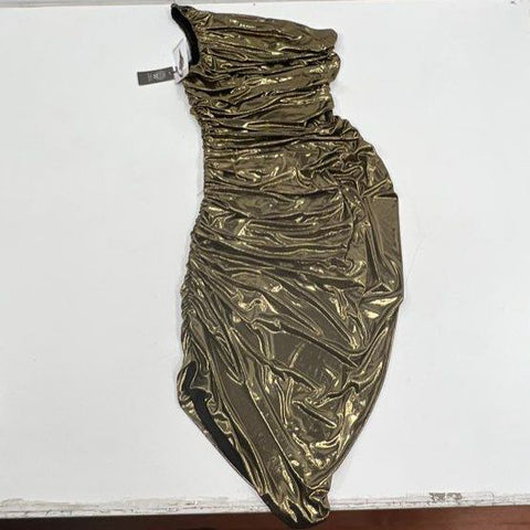NWT Vince Camuto Gold Metallic Ruched One Shoulder Bodycon Dress Women's Size 14