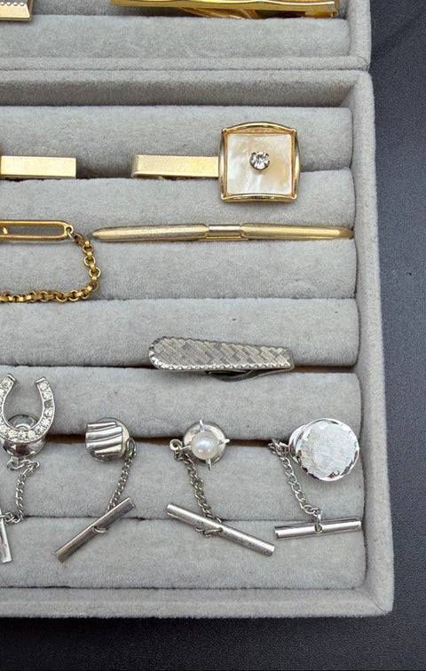 Vintage to Modern Men's Tie Clip & Tack Accessory Lot 30+ Non-Precious Metal