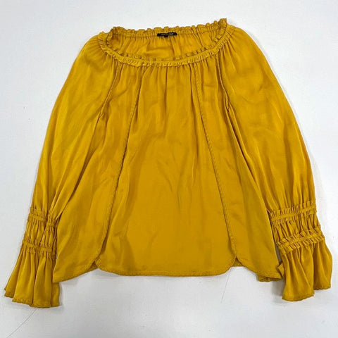 Kobi Halperin Mustard K916D2 Silk Blend Off-Shoulder Peasant Blouse Women's S