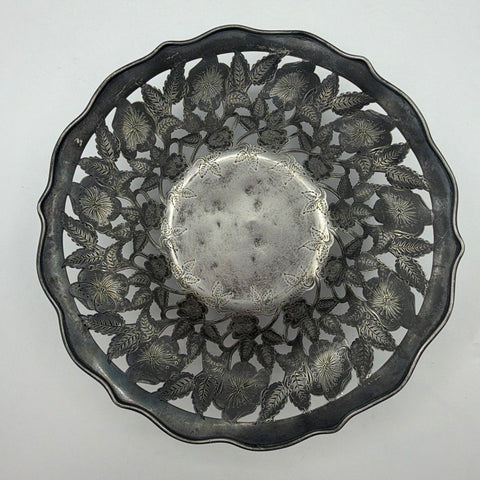 Forbes Silver Co Quadruple Plate Pedestal Stand Floral Pierced Bowl 11" Antique
