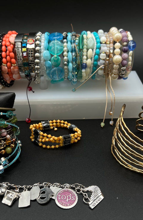 Vintage & Modern Costume Jewelry Lot of 30+ Beaded Charm Cuff Bracelets