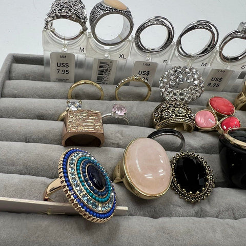 Fashion Cocktail Statement Rings Mixed Styles Gold Silver Tone Lot of 27 Pieces