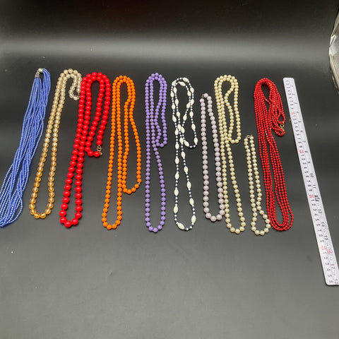 Vintage Colorful Bead Necklace Jewelry Lot of 10 Retro Faux Pearl Multi-Strand