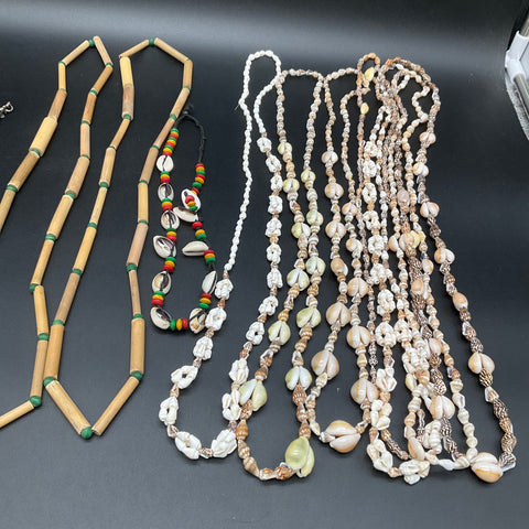 Vintage to Modern Mixed Necklace Jewelry Lot 15 Pieces Shell Wood Puka Cowrie