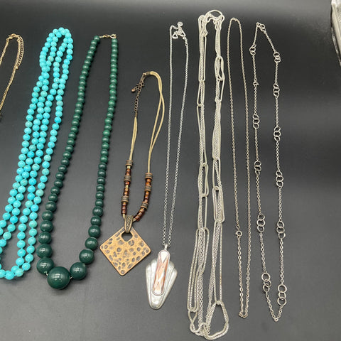 Turquoise Style Beaded and Chain Statement Necklace Jewelry Lot of 10 Mixed Eras