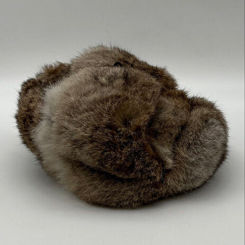 Vintage Real Fur Ushanka Trapper Hat Brown Gray Quilted Lining Unisex