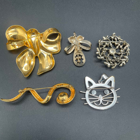 Vintage Avon Sterling Silver 925 Rhinestone Brooch Lot 5 Bow Faux Pearl