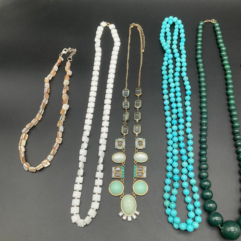 Turquoise Style Beaded and Chain Statement Necklace Jewelry Lot of 10 Mixed Eras