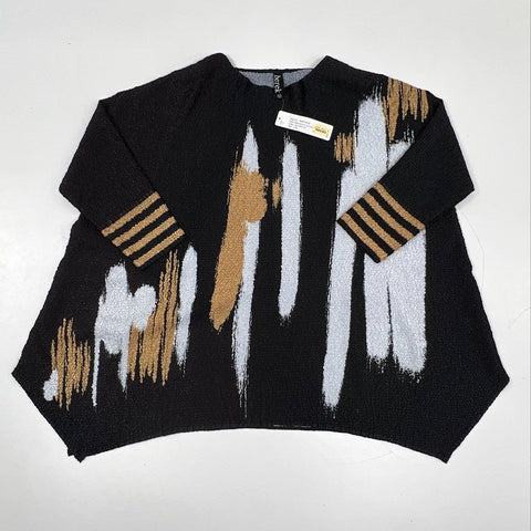 Berek Women's Crinkle Top Splish Splash Abstract Black Tan Textured Sz XL NWT