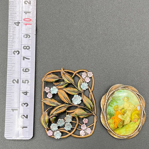 Vintage Costume Jewelry Lot of 10 Necklaces Brooches Rings Caroline Art Nouveau