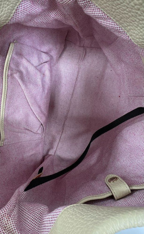 Dooney & Bourke Cream Pebbled Leather Lock Hobo Shoulder Bag Silver Hardware