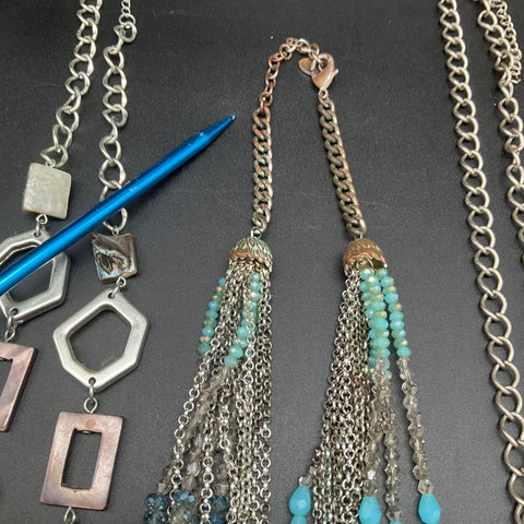 Fashion Costume Jewelry Necklace Lot of 9 Beaded Statement Multi-Strand Cross