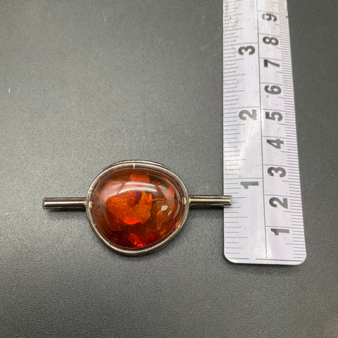Vintage Modernist 925 Sterling Silver Amber Bar Brooch Pin 12.12g