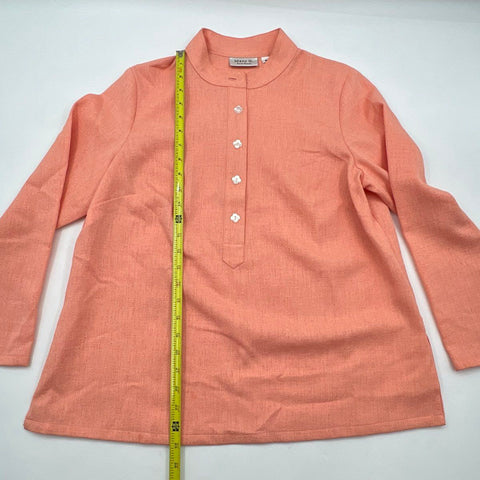 Mary G. Palm Beach Women's Peach Textured Henley Tunic Top Flower Buttons Sz M