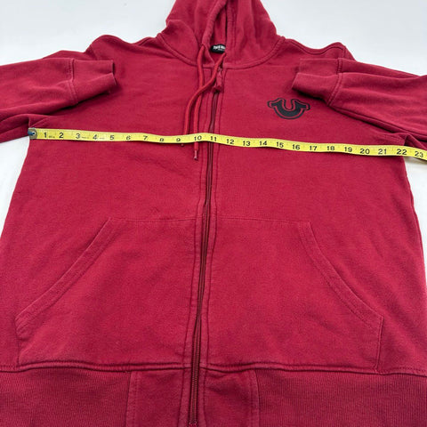 True Religion Men's Red Buddha Foil Centre Zip Graphic Logo Hoodie