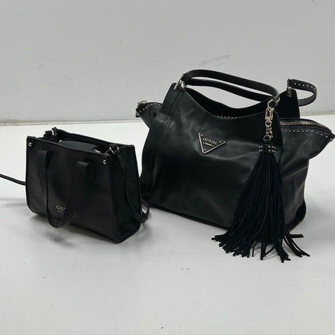 Guess Black Handbag Lot of 2 Studded Hobo and Embossed Monogram Satchel Purse