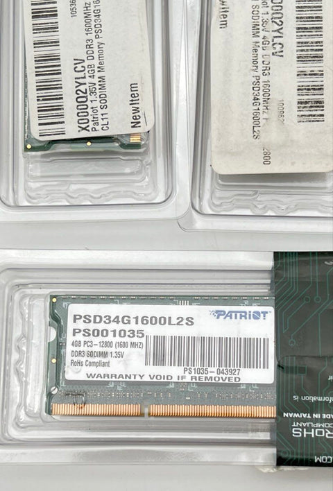 Patriot PSD34G1600L2S 4GB DDR3 1600MHz SODIMM Laptop Memory Lot of 6