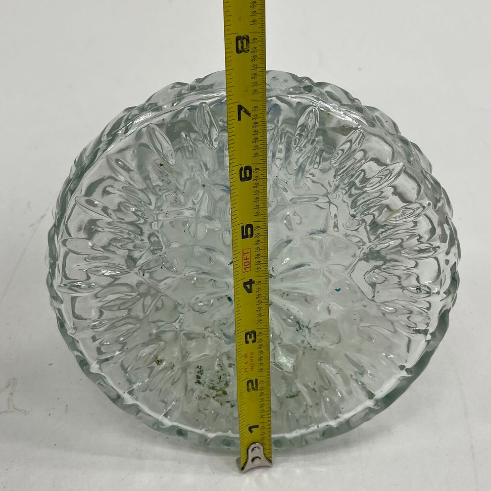 Vintage Pressed Glass Pineapple Decanter Blue Stopper 11.5" Clear Mid-Century