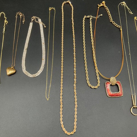 Gold Tone Fashion Necklace Jewelry Lot 12 Count Rhinestone Pendants Rope Chain