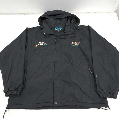 Vintage Y2K M&Ms Racing Black Hooded NASCAR Jacket Men's 2XL Tri-Mountain 38