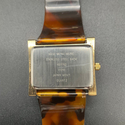 Anne Klein Gold Tone 10/7742 Rectangular Tortoise Resin Link Bracelet Watch