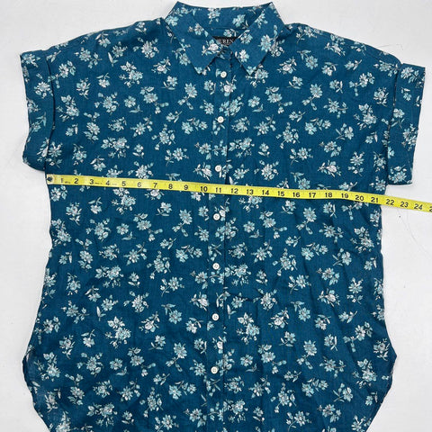 Lauren Ralph Lauren Women's Floral Linen Button Down Shirt Indigo Blue NWT Sz M