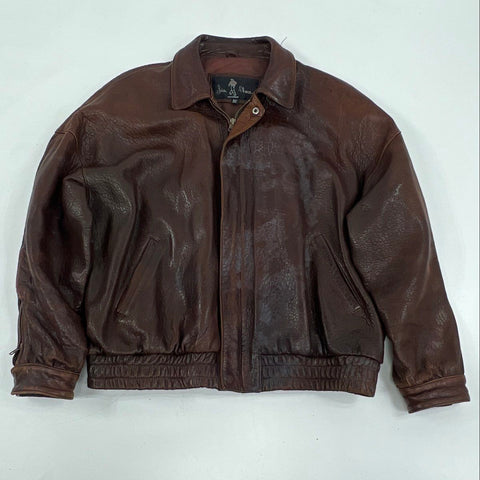 Vintage 80s/90s Luis Alvear Distressed Pebbled Leather Bomber Jacket Sz XXL