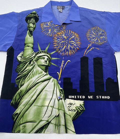 Vintage 2001 United We Stand Twin Towers Statue of Liberty Button Down Sz 2XL