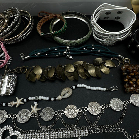 Costume Jewelry Bracelet Lot 2.5 Lbs Vintage to Modern Bangles Cuffs Beaded