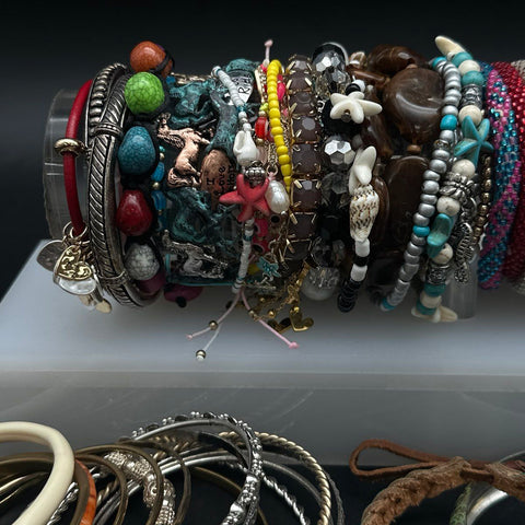 Costume Jewelry Bracelet Lot 2.5 Lbs Vintage to Modern Bangles Cuffs Beaded