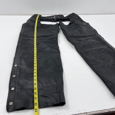 R Leather Genuine Black Leather Biker Motorcycle Riding Chaps Side Zip Sz 2XL