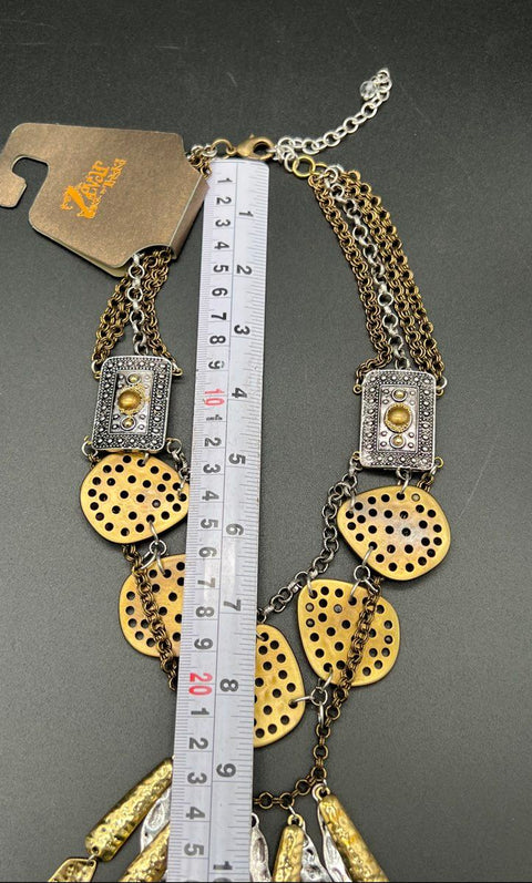 Zevar by Treska NWT Mixed Metal Tone Bohemian Statement Bib Dangle Necklace