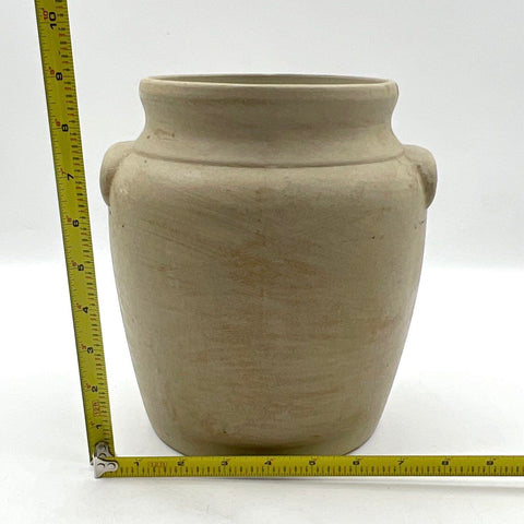 Ransburg Pottery Twin Handle Crock Jar Beige Stoneware Mid Century Modern