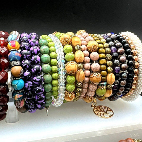 Vintage to Modern Costume Jewelry Lot 30+ Pcs Beaded Stretch Cuffs Bangles