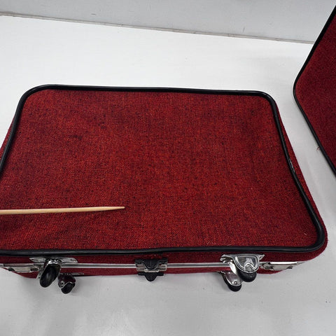 Vintage Skyway Red Tweed Wheeled Nesting Suitcase Luggage Set Lot of 2