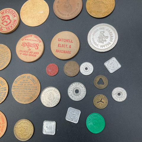 Token Exonumia Lot Vintage Wooden Nickels Casino Sales Tax 28 Pieces