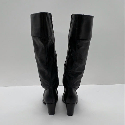 Talbots Black Leather Knee High Block Heel Side Zip Boots Size 6.5 B