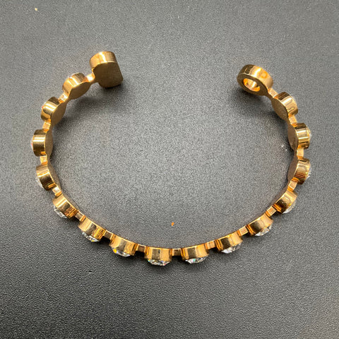 Rebecca Made in Italy Gold Tone Crystal Bezel Set Cuff Bracelet 6.25-6.5"