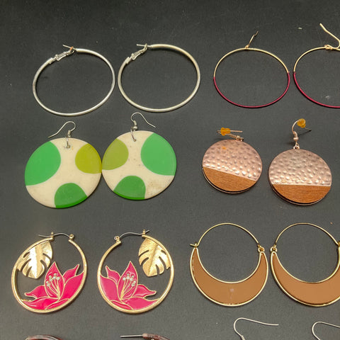 Fashion Jewelry Lot of 19 Pairs Earrings Hoops Dangles Boho Rhinestone Floral